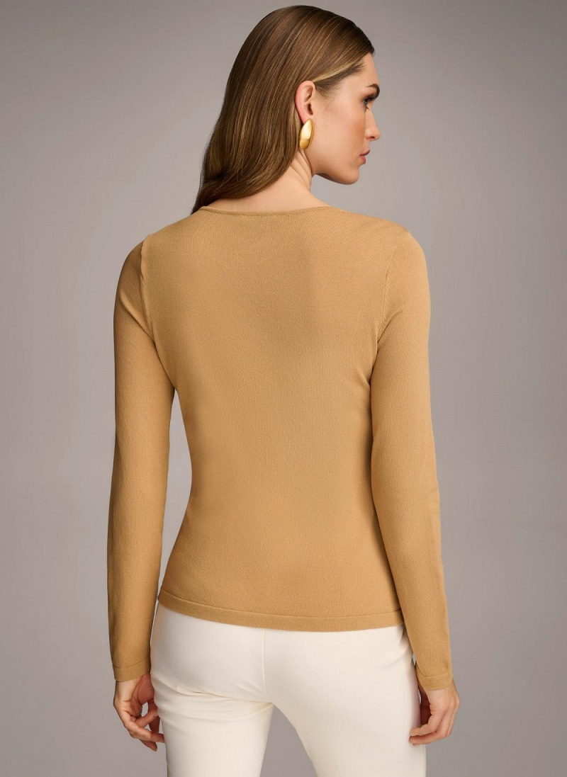 Donna Karan Buckle Hardware Sweaters and Tops Brown | USA_DK80331