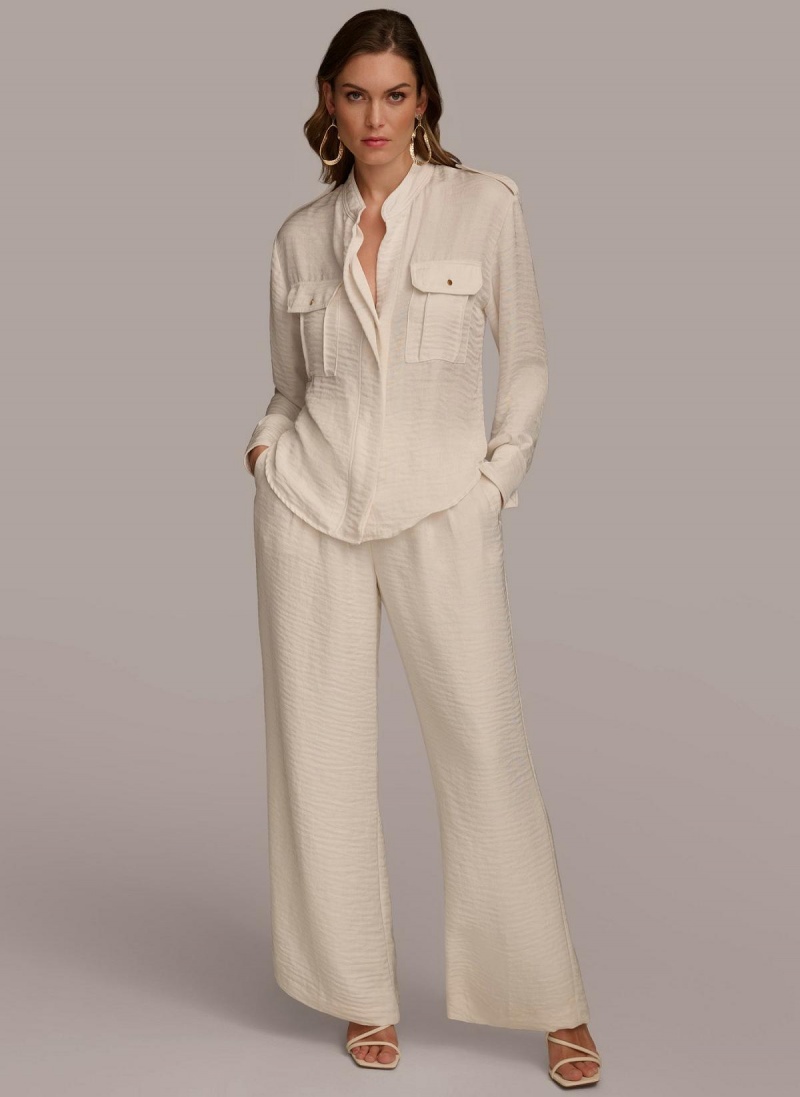 Donna Karan Button Up With Pockets Sweaters and Tops Cream | USA_DK92118