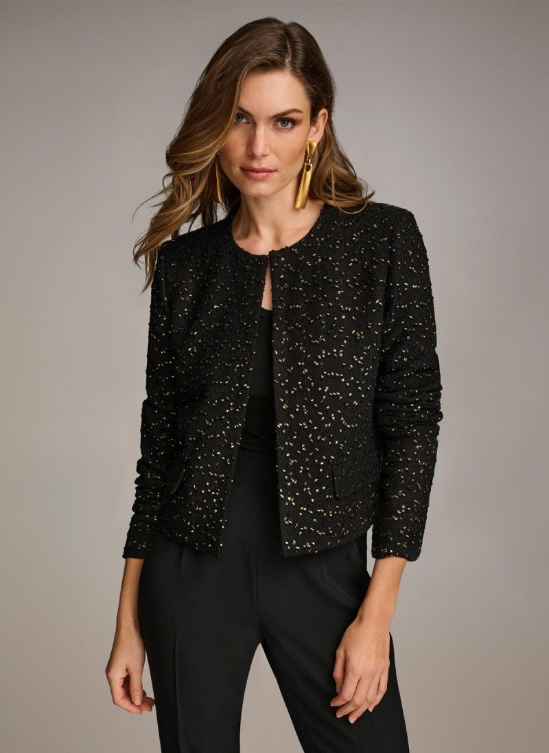 Donna Karan Foil Popcorn Jacket Black | USA_DK53541