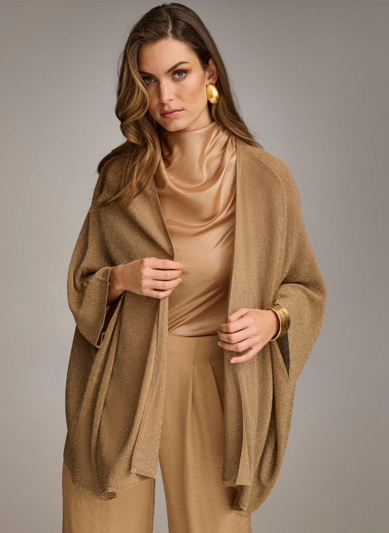 Donna Karan Lurex Cardigan Sweaters and Tops Gold | USA_DK39810
