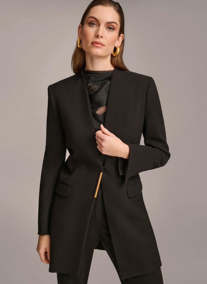 Donna Karan One Button Collarless Topper Jacket Black | USA_DK81629