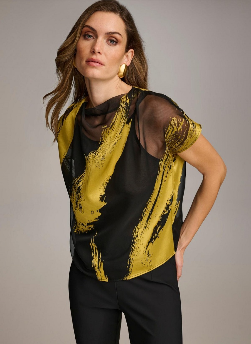Donna Karan Print Cowl Neck Sweaters and Tops Black | USA_DK82340