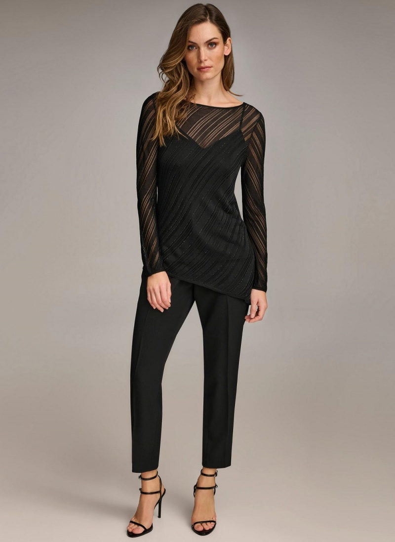 Donna Karan Sheer With Shimmer Sweaters and Tops Black | USA_DK99355