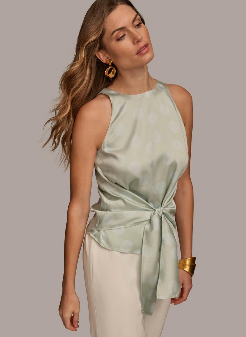 Donna Karan Wrap Tie Waist Blouse Sweaters and Tops Blue | USA_DK59314